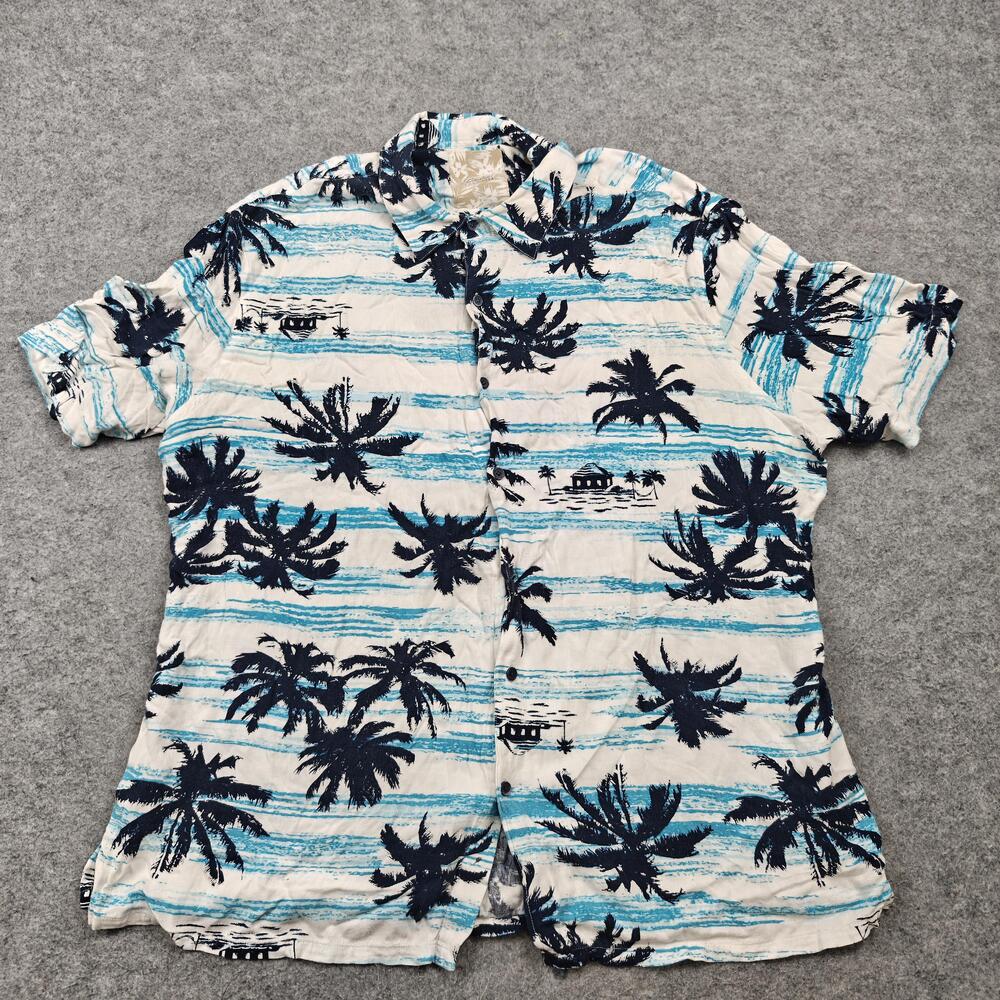 Tasso Elba Shirt Mens 2XL Multicolor Rayon Short Sleeve Button-Up Island